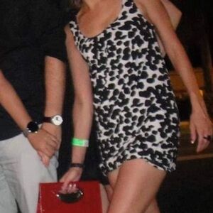 INC | banded bottom mini dress; black & white